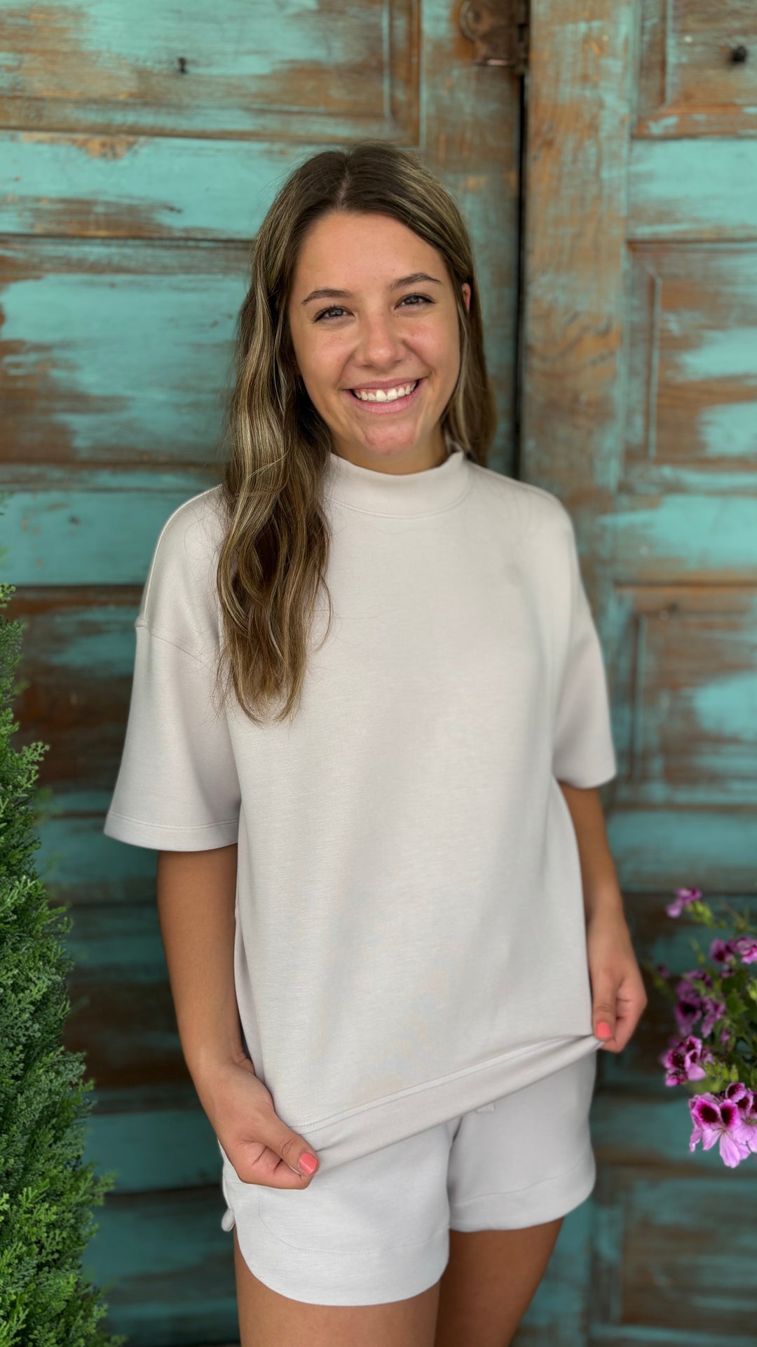 Paula Mock Neck Top-Short Sleeves-Rae Mode-Evergreen Boutique, Women’s Fashion Boutique in Santa Claus, Indiana