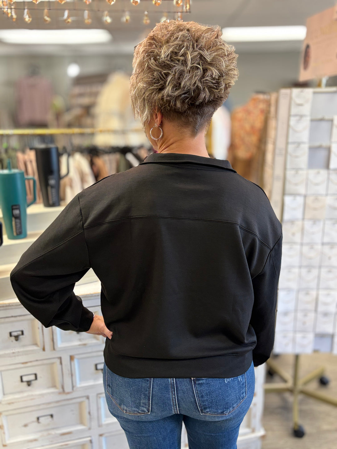 Hit Replay Half Zip Scuba Pullover by Zenana-Tops-Zenana-Evergreen Boutique, Women’s Fashion Boutique in Santa Claus, Indiana