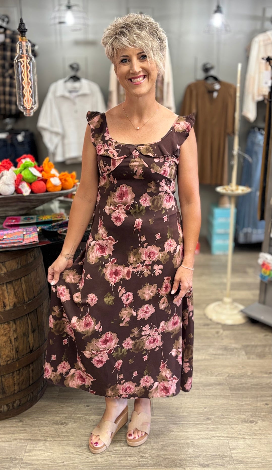The Rosie Mocha Midi Dress-Dresses-Rosie Posie-Evergreen Boutique, Women’s Fashion Boutique in Santa Claus, Indiana