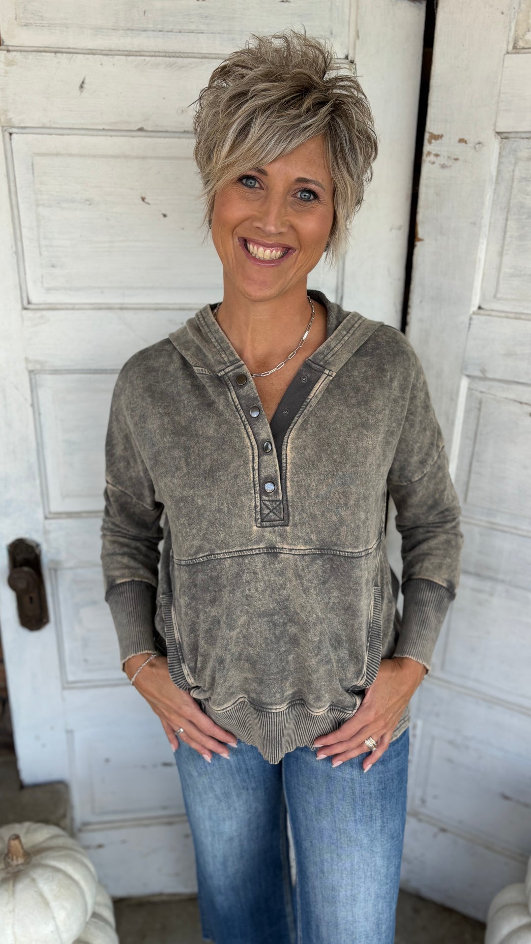 Zenana Outback Acid Wash Pocket Hoodie-Sweaters-Zenana-Evergreen Boutique, Women’s Fashion Boutique in Santa Claus, Indiana