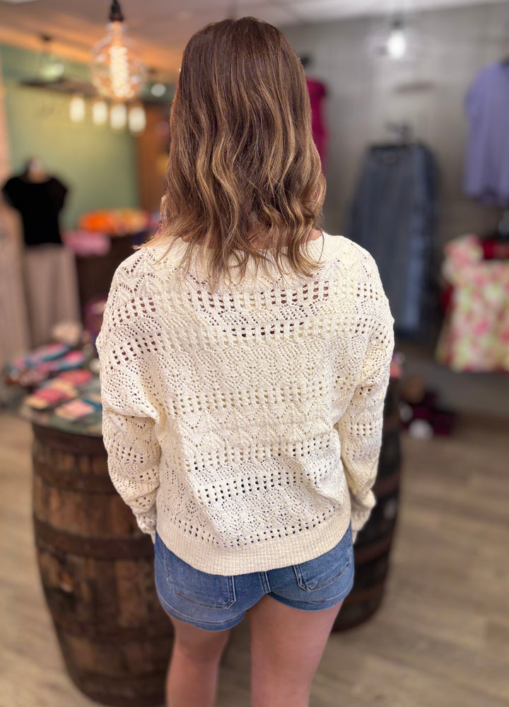 Sweet Pointelle Cardigan-Tops-Doe and Rae-Evergreen Boutique, Women’s Fashion Boutique in Santa Claus, Indiana