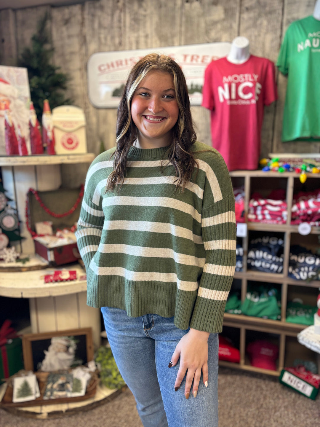 Everly Striped Oversize Sweater-Sweaters-MITTOSHOP-Evergreen Boutique, Women’s Fashion Boutique in Santa Claus, Indiana