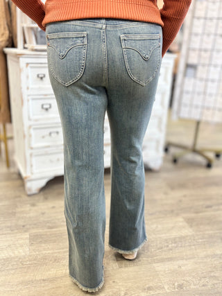 Judy Blue High Waist Double Button Vintage Grey Cast Daisy Bootcut Denim Jeans