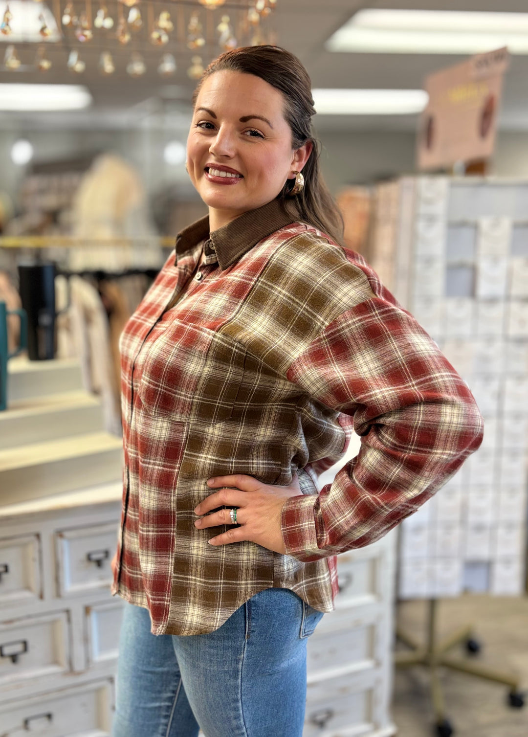 Block Party Plaid Shirt-Tops-Blu Pepper-Evergreen Boutique, Women’s Fashion Boutique in Santa Claus, Indiana