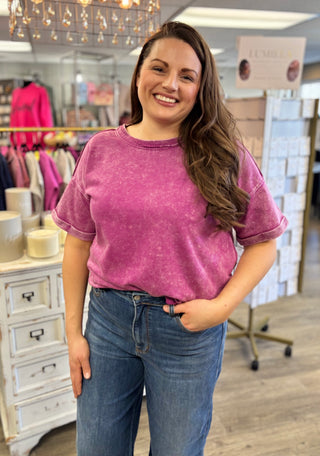 Acid Wash Plum Tee