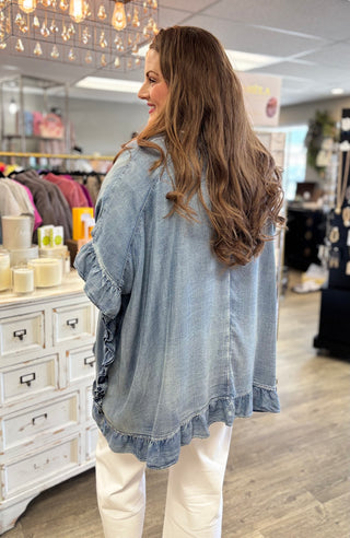 Denim Darling Ruffled Cardigan