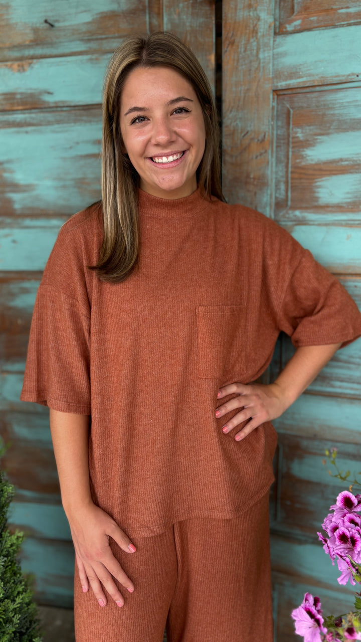 Blair Brushed Rib Pocket Top-Sweaters-P.S. Kate-Evergreen Boutique, Women’s Fashion Boutique in Santa Claus, Indiana