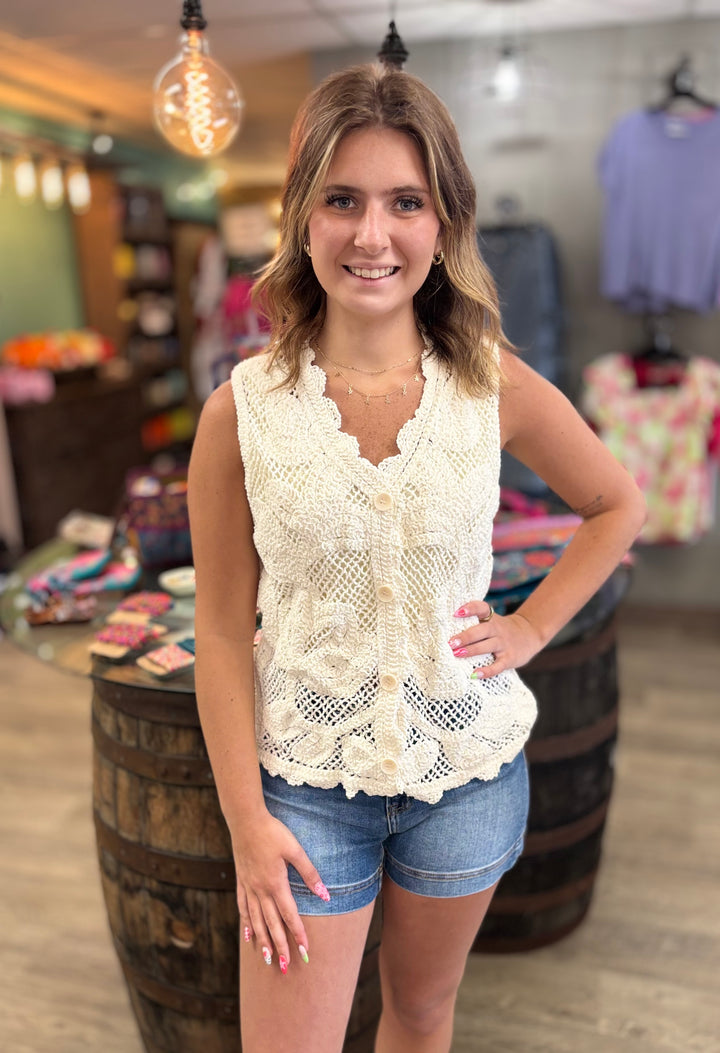 The Laurel by POL Crochet Vest-Tops-POL-Evergreen Boutique, Women’s Fashion Boutique in Santa Claus, Indiana