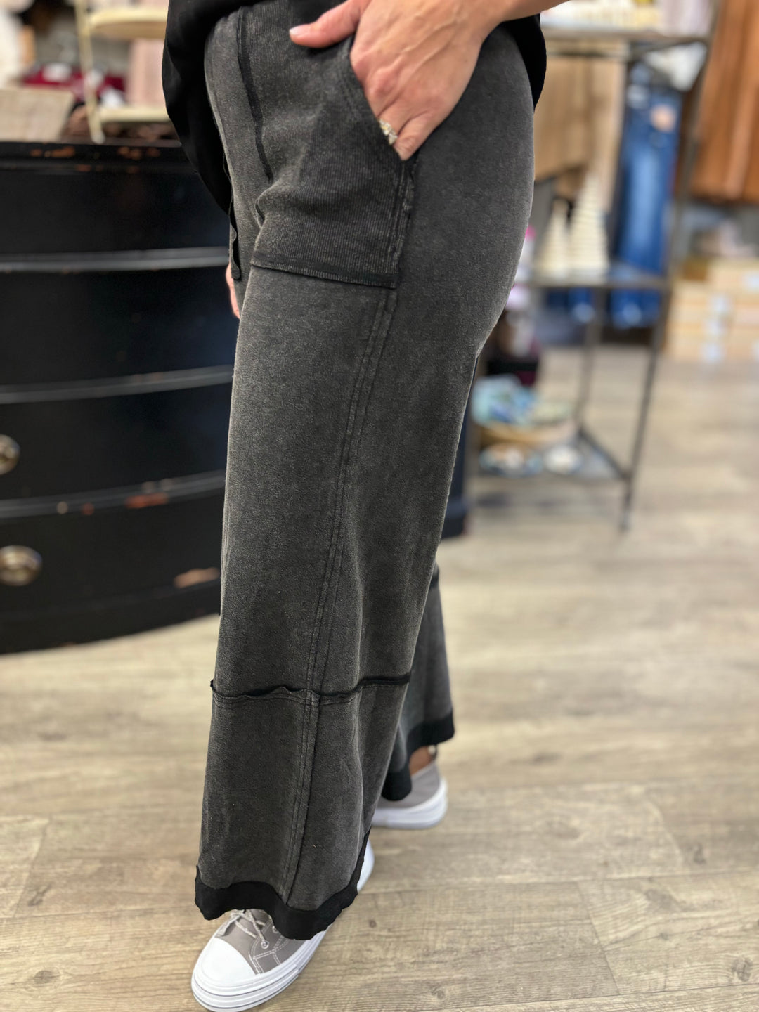 Celia Contrasted Seam Pants-Pants-Umgee-Evergreen Boutique, Women’s Fashion Boutique in Santa Claus, Indiana