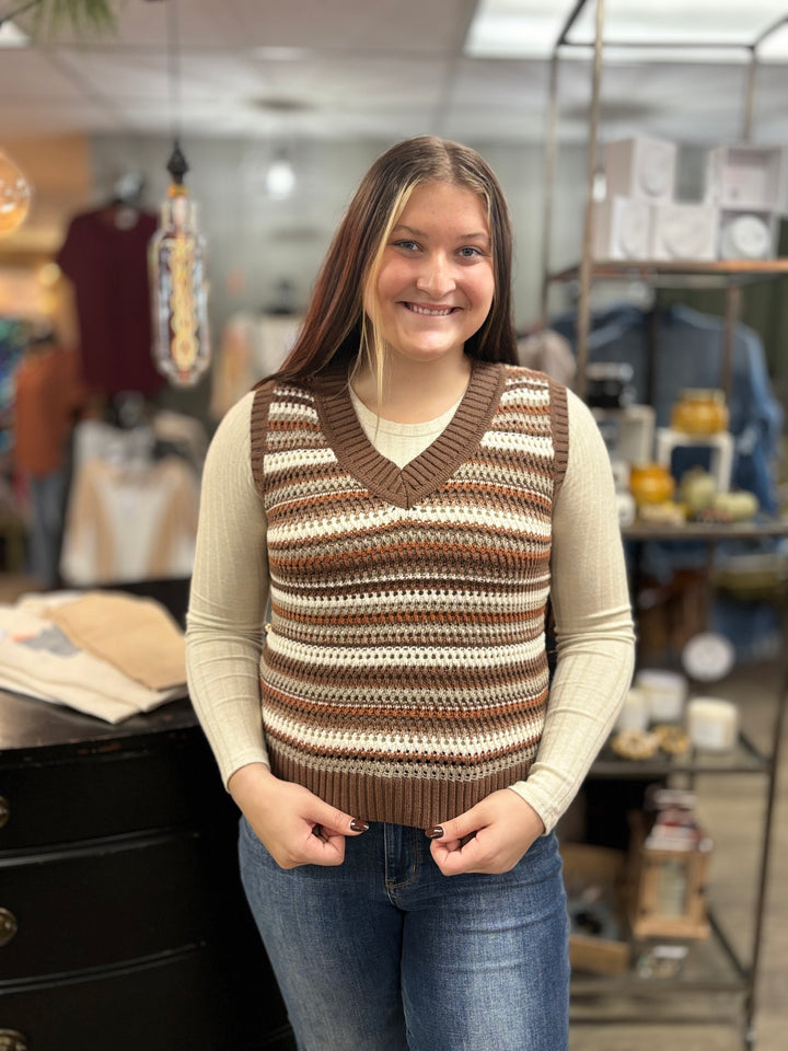 Mel Multi Color Sweater Vest-Vests-Wishlist-Evergreen Boutique, Women’s Fashion Boutique in Santa Claus, Indiana