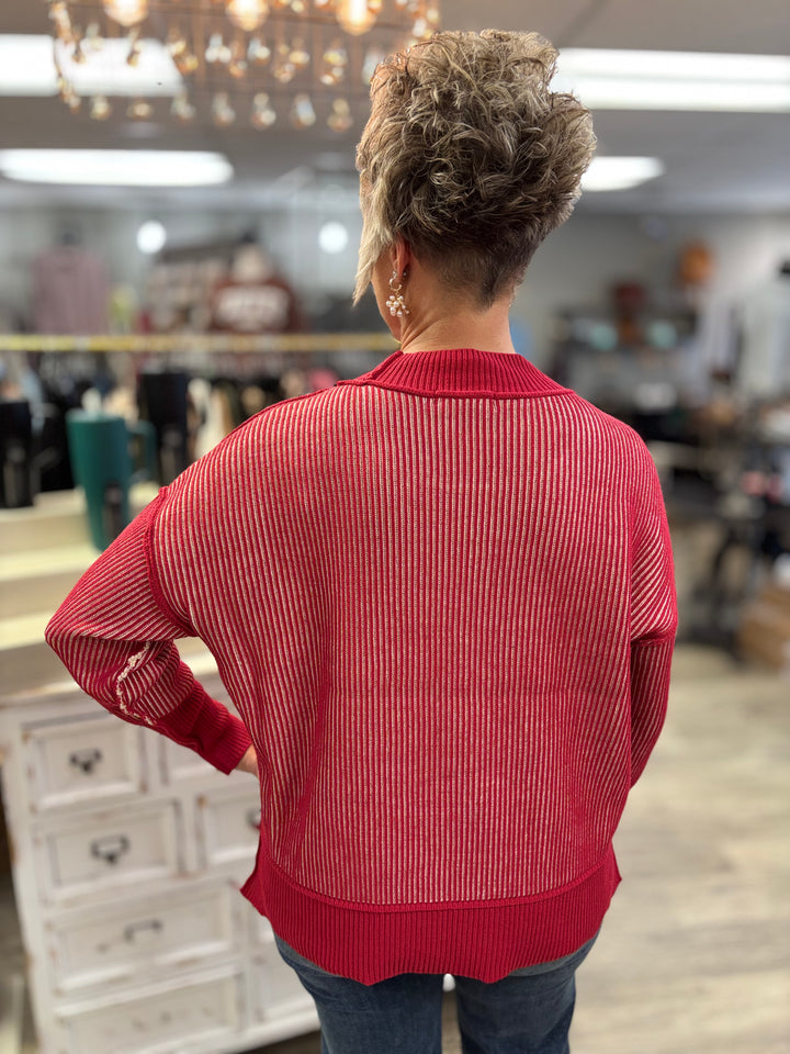 Double Take Exposed Seam Two Tone Sweater-Tops-Zenana-Evergreen Boutique, Women’s Fashion Boutique in Santa Claus, Indiana
