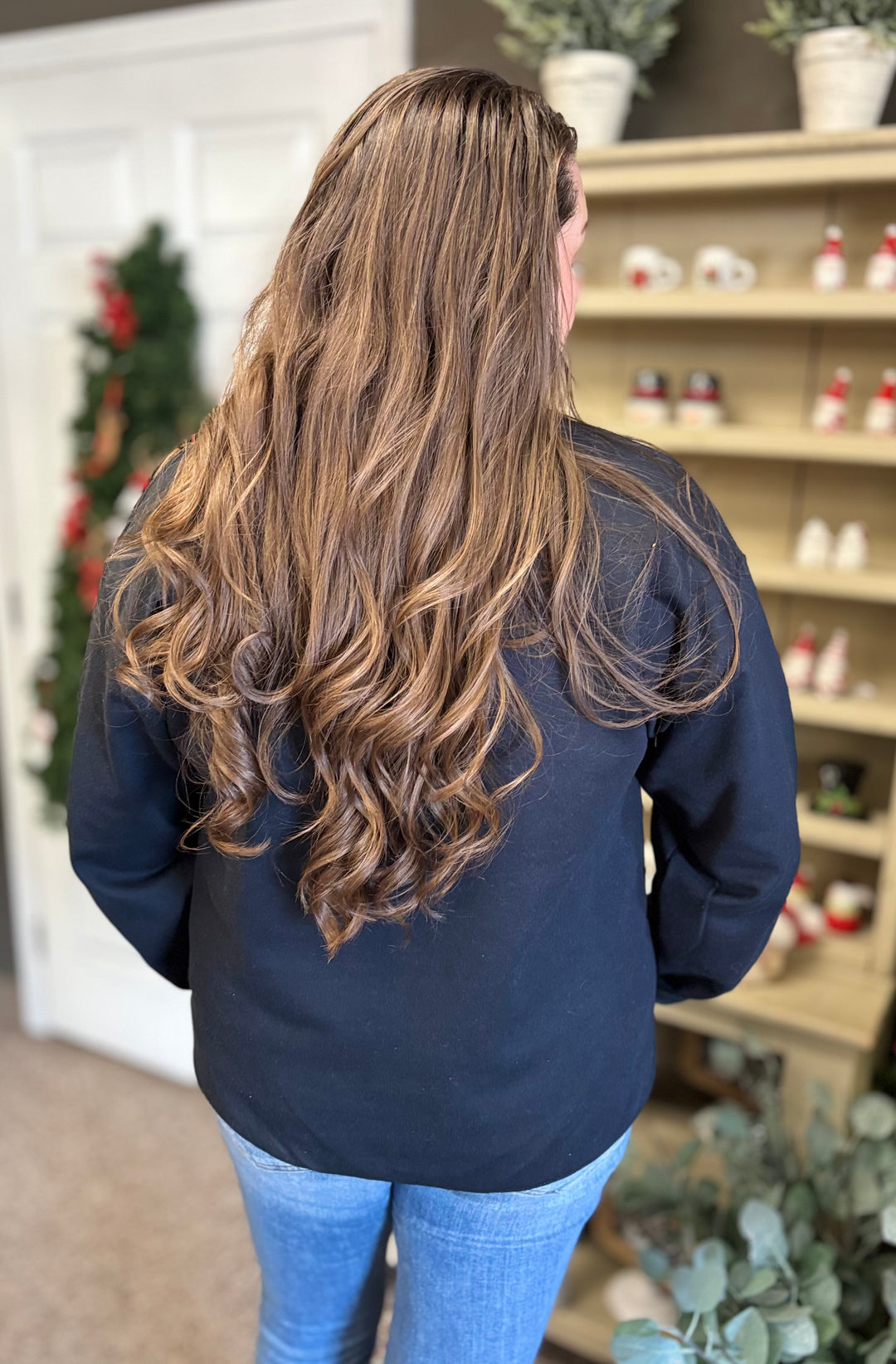 Faux Yarn Santa Graphic Crewneck-Tops-The Wild Navy Boutique-Evergreen Boutique, Women’s Fashion Boutique in Santa Claus, Indiana