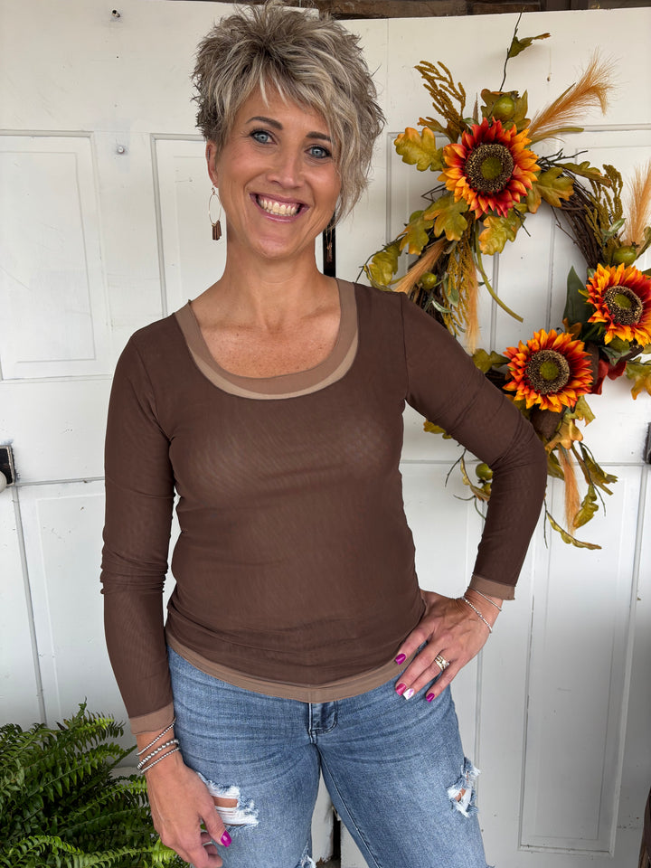 The Truffle Double Layer Mesh Top-Tops-Hem & Thread-Evergreen Boutique, Women’s Fashion Boutique in Santa Claus, Indiana