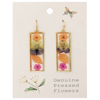 Multicolored Dried Flower Gold Bar Earrings