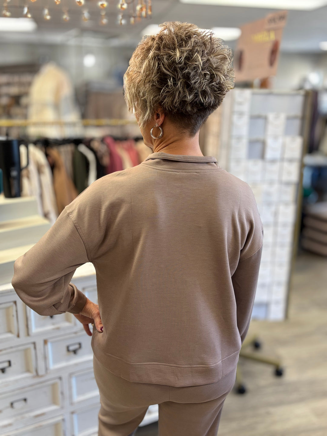 Zenana On Repeat Half Zip Scuba Pullover-Tops-Zenana-Evergreen Boutique, Women’s Fashion Boutique in Santa Claus, Indiana