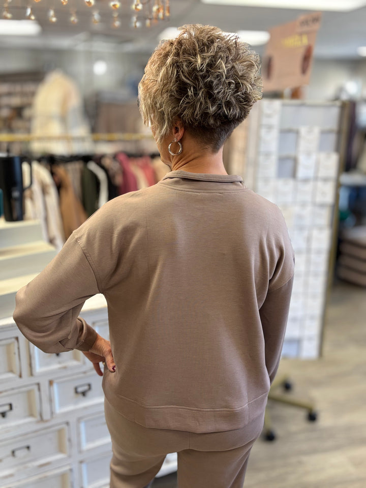 Zenana On Repeat Half Zip Scuba Pullover-Tops-Zenana-Evergreen Boutique, Women’s Fashion Boutique in Santa Claus, Indiana