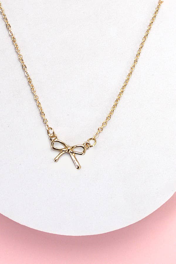 MINI GOLD BOW CHARM NECKLACE | 80N346-JOSSLYN by Wall to Wall-Evergreen Boutique, Women’s Fashion Boutique in Santa Claus, Indiana