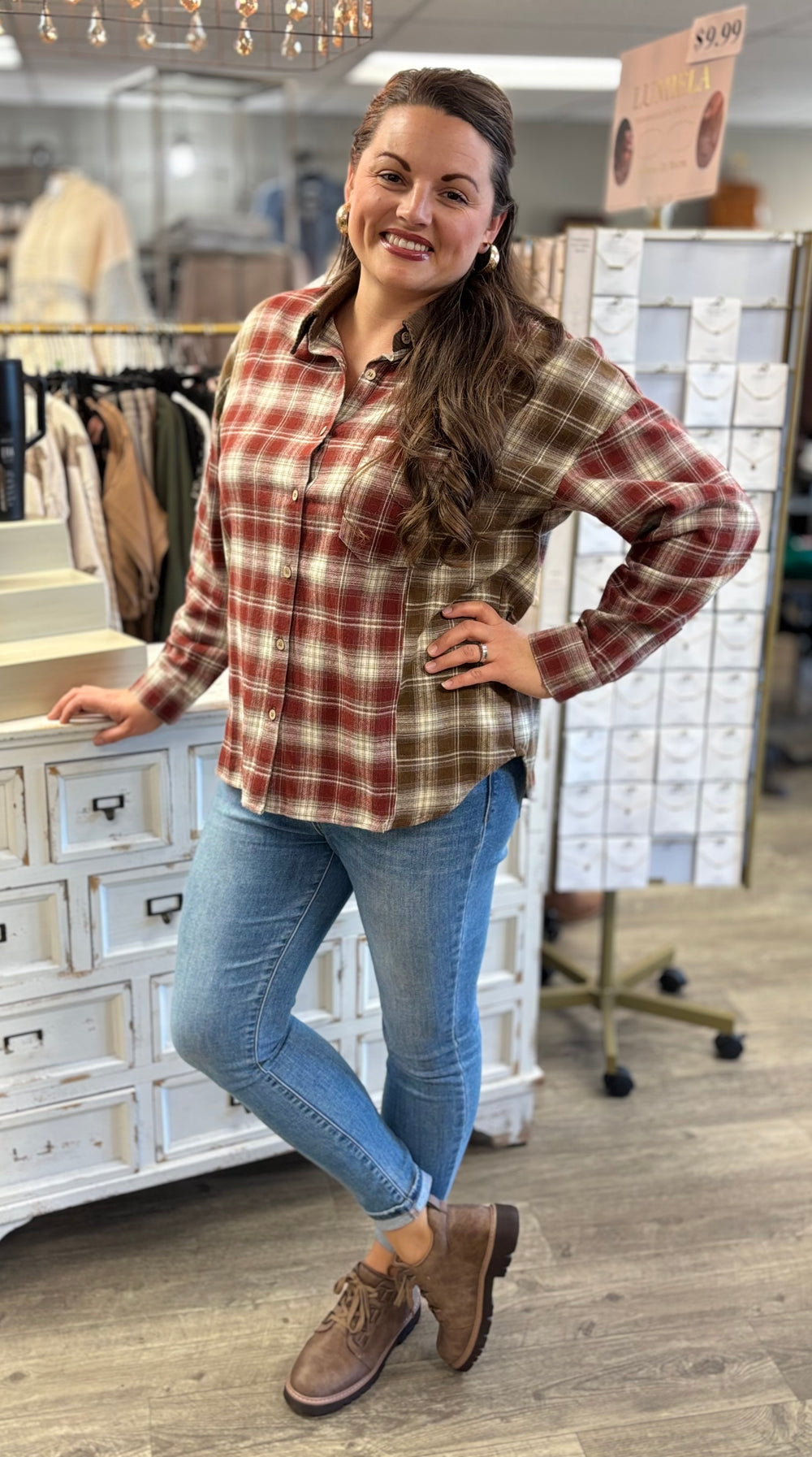 Block Party Plaid Shirt-Tops-Blu Pepper-Evergreen Boutique, Women’s Fashion Boutique in Santa Claus, Indiana