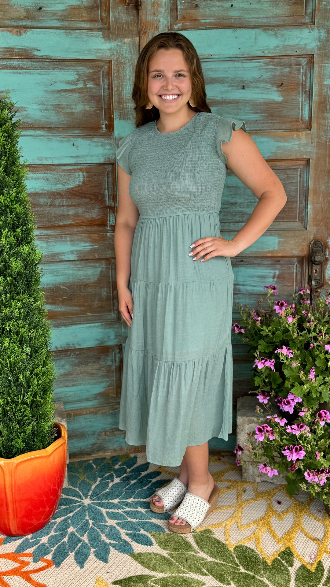 Emma Smocked Dress-Dresses-Mine and E&M-Evergreen Boutique, Women’s Fashion Boutique in Santa Claus, Indiana
