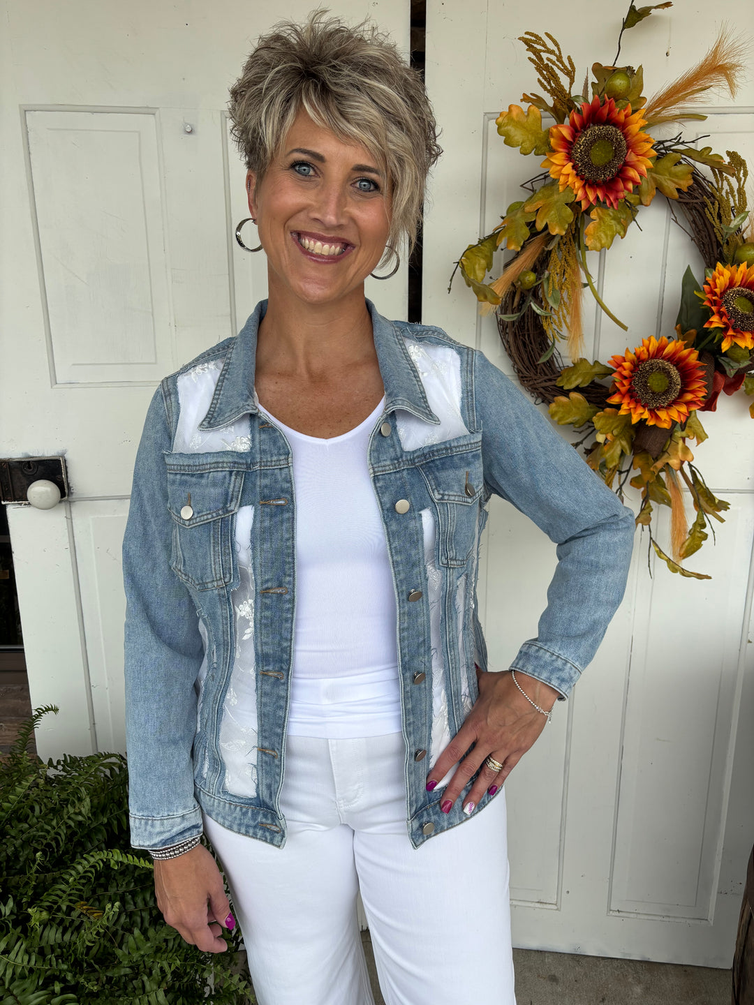 The Rosalie Lace and Denim Jacket-Jackets-Davi & Dani-Evergreen Boutique, Women’s Fashion Boutique in Santa Claus, Indiana