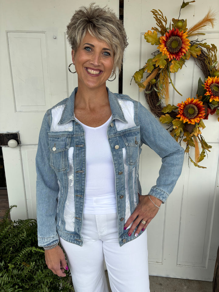 The Rosalie Lace and Denim Jacket-Jackets-Davi & Dani-Evergreen Boutique, Women’s Fashion Boutique in Santa Claus, Indiana