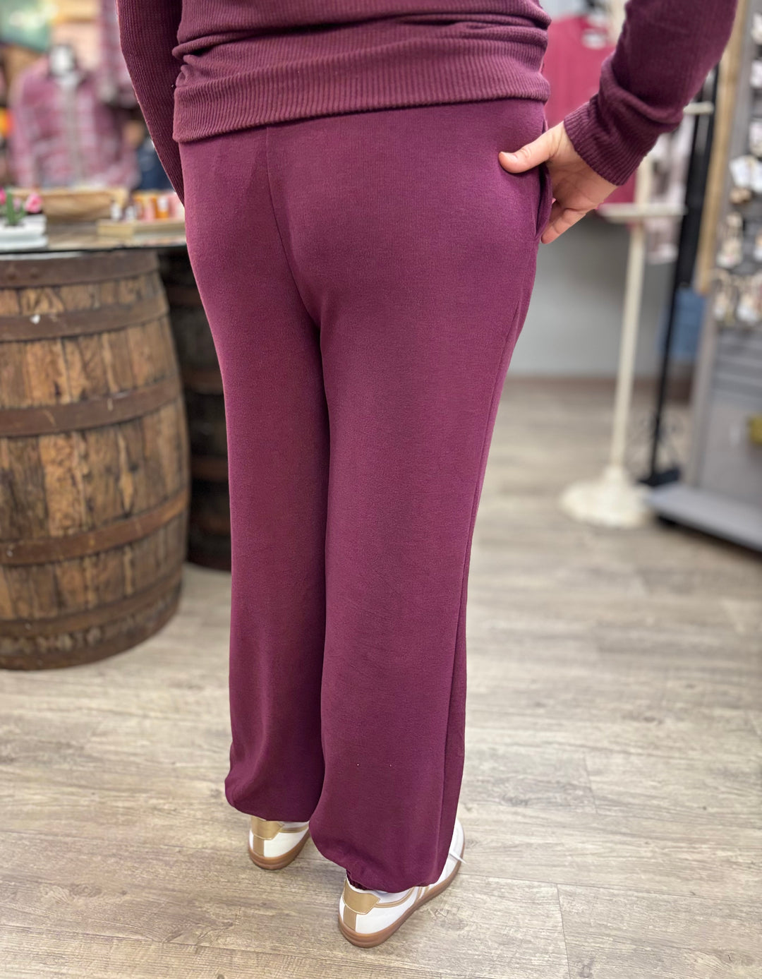 Dark Cherry Lounge Pants-Bottoms-HYFVE-Evergreen Boutique, Women’s Fashion Boutique in Santa Claus, Indiana