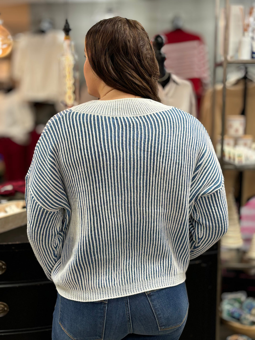 Cranberry Striped Sweater-Sweaters-Hyfve-Evergreen Boutique, Women’s Fashion Boutique in Santa Claus, Indiana