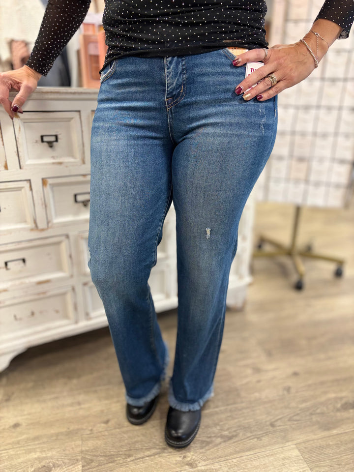 Risen Mid Rise Ankle Straight Jeans