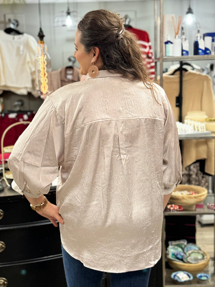 Pearl Textured Elegant Top-Short Sleeves-Umgee-Evergreen Boutique, Women’s Fashion Boutique in Santa Claus, Indiana