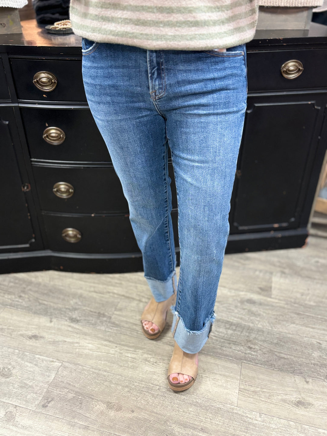 Risen High Rise Straight Cuffed Relaxed Jeans-Jeans-Risen-Evergreen Boutique, Women’s Fashion Boutique in Santa Claus, Indiana