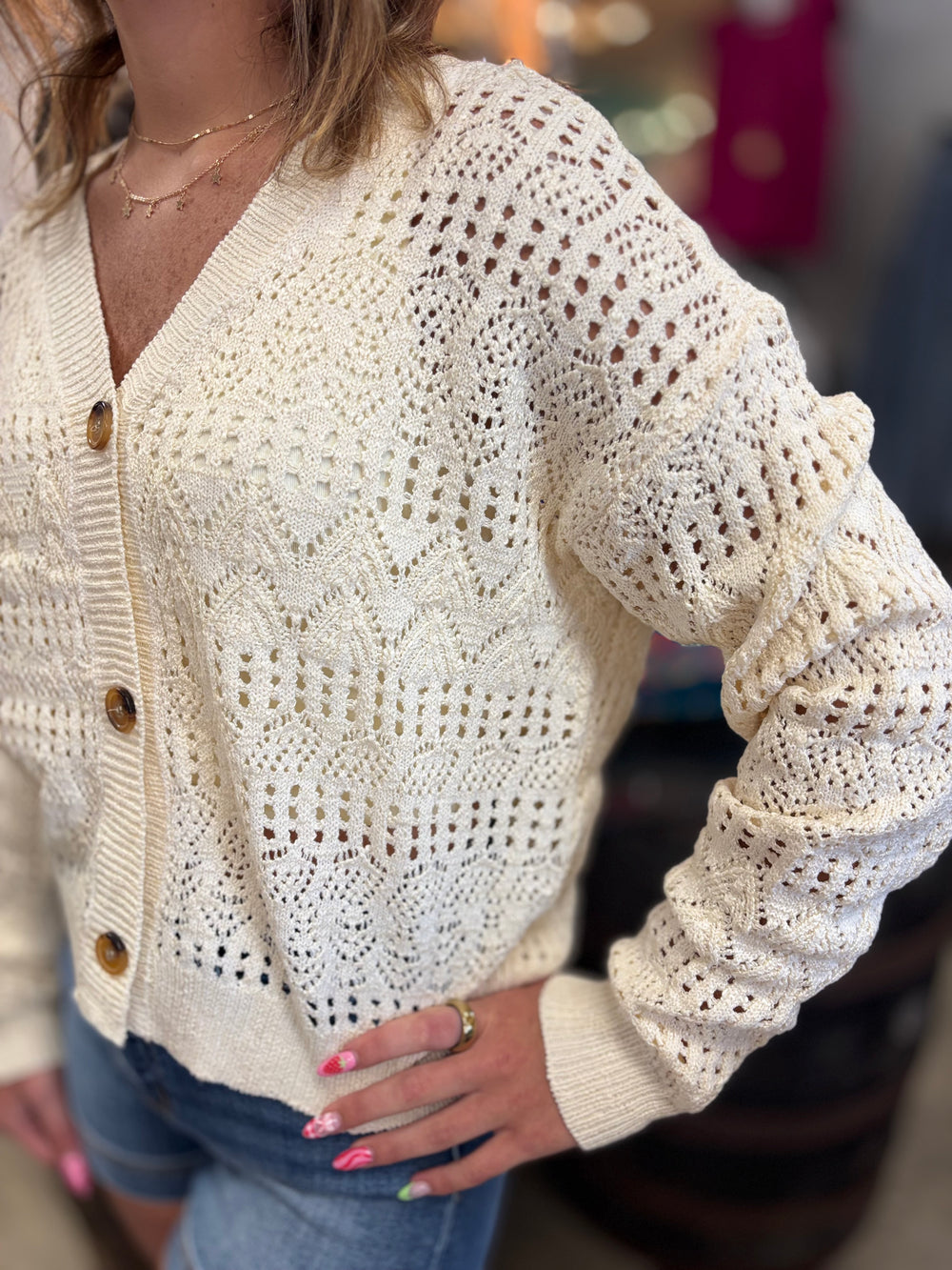 Sweet Pointelle Cardigan-Tops-Doe and Rae-Evergreen Boutique, Women’s Fashion Boutique in Santa Claus, Indiana