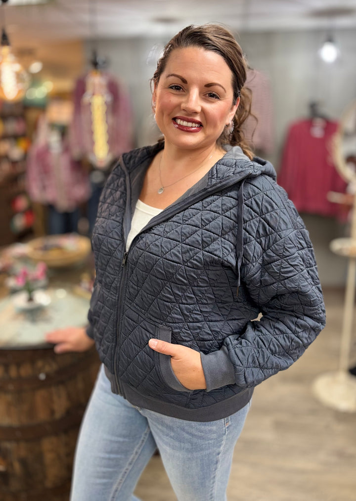 The Quinn Quilted Zip-Up Hooded Jacket-Tops-Staccato-Evergreen Boutique, Women’s Fashion Boutique in Santa Claus, Indiana