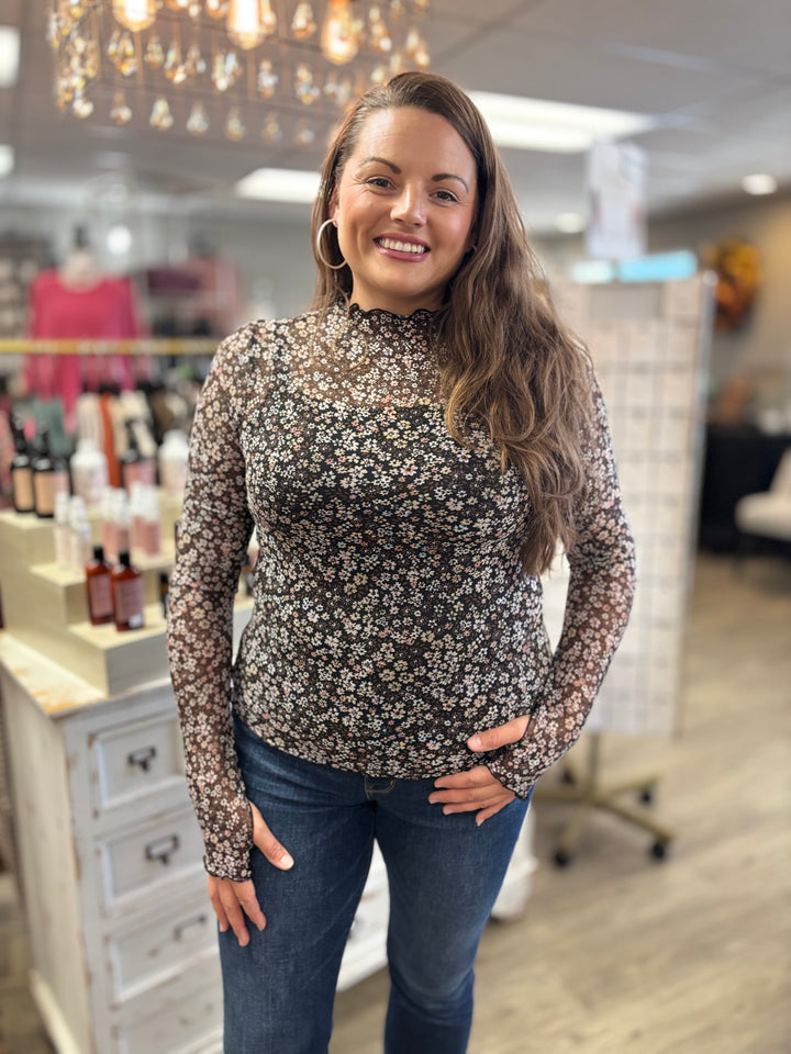 The Eden Floral Print Mesh Top-Tops-Hem & Thread-Evergreen Boutique, Women’s Fashion Boutique in Santa Claus, Indiana