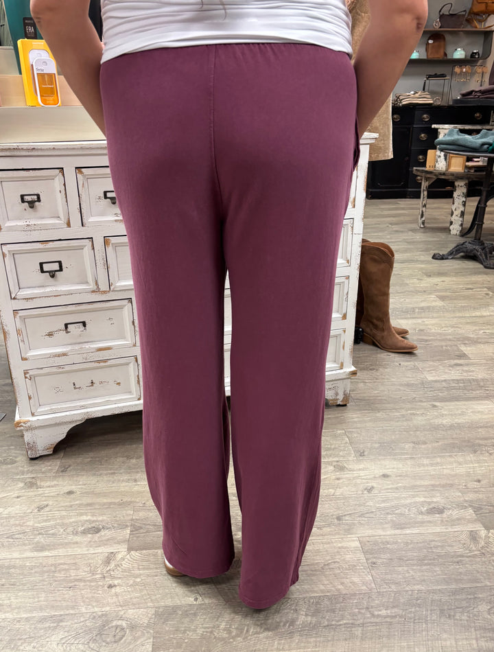 Dark Cherry Mineral Washed Relaxed Pants-Bottoms-HYFVE-Evergreen Boutique, Women’s Fashion Boutique in Santa Claus, Indiana