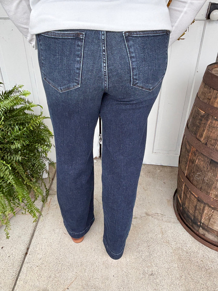 Judy Blue High Waist Double Button Wide Leg Denim Jeans-Denim-Judy Blue-Evergreen Boutique, Women’s Fashion Boutique in Santa Claus, Indiana
