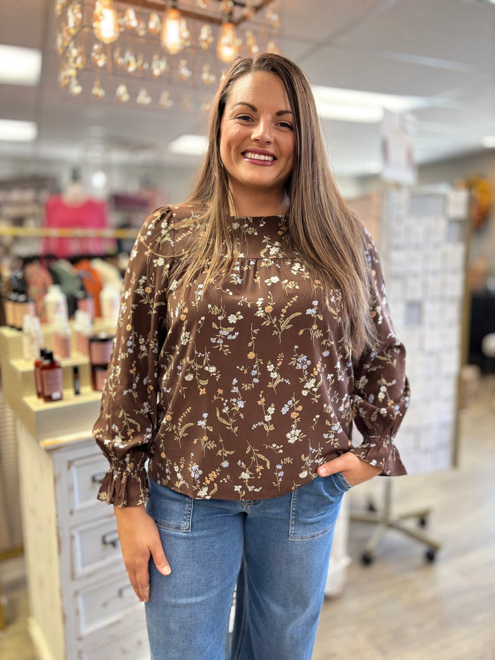 Brown Sugar Blooms Floral Top-Tops-Staccato-Evergreen Boutique, Women’s Fashion Boutique in Santa Claus, Indiana
