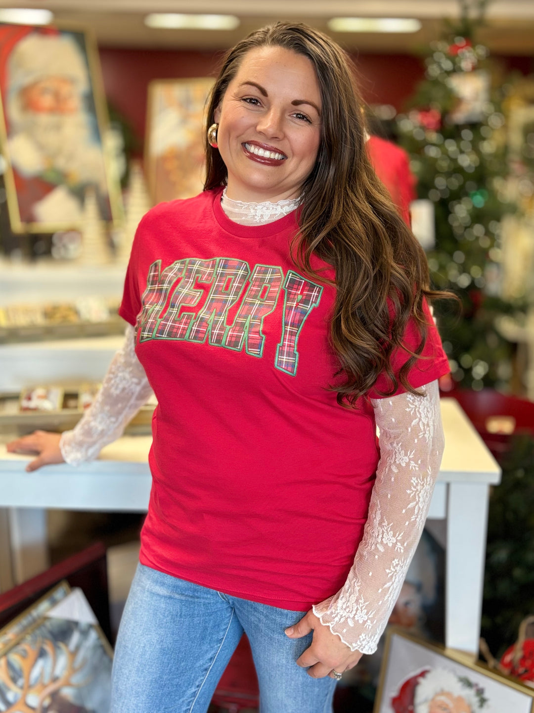 Merry Plaid Graphic Tee-Graphic Tees-Fox and Owl Apparel-Evergreen Boutique, Women’s Fashion Boutique in Santa Claus, Indiana