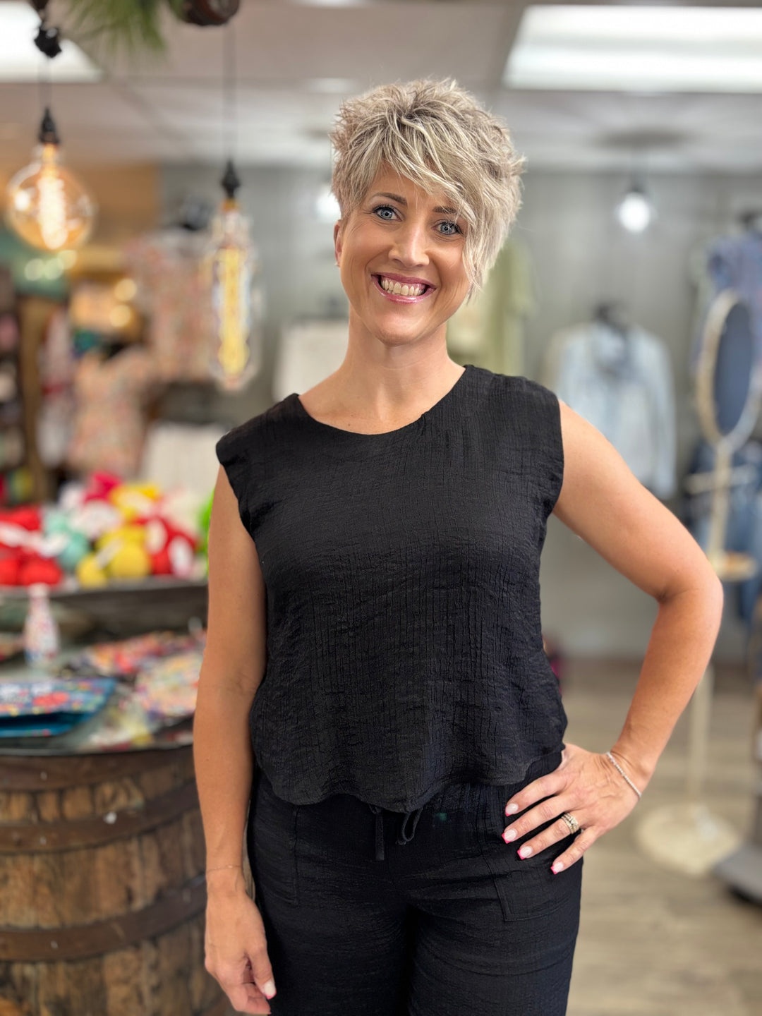 Midnight Sky Back Button Top-Tops-Blu Pepper-Evergreen Boutique, Women’s Fashion Boutique in Santa Claus, Indiana