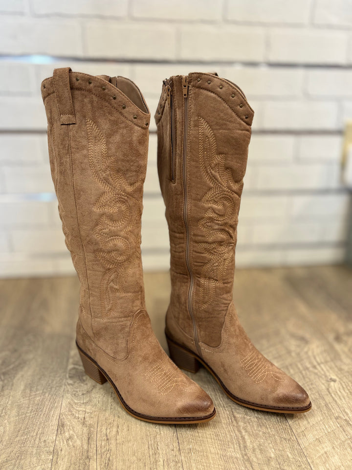 Dusty Trails Tall Western Embroidered Boots-Shoes-Olem Shoe-Evergreen Boutique, Women’s Fashion Boutique in Santa Claus, Indiana
