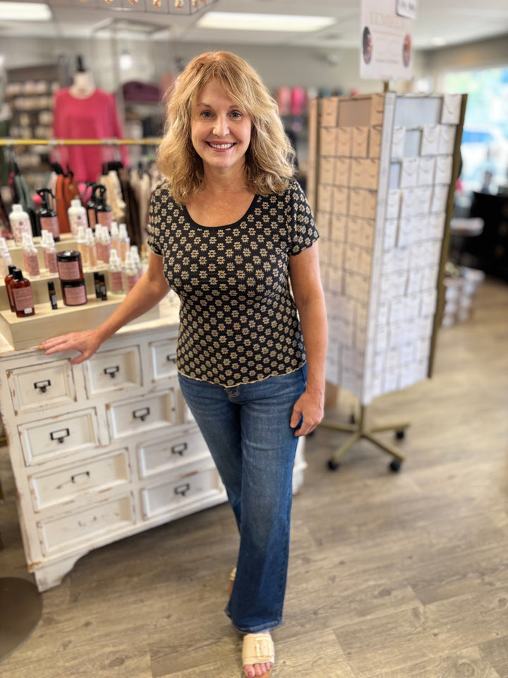 Eclipse Bloom Mesh Top-Tops-Hem & Thread-Evergreen Boutique, Women’s Fashion Boutique in Santa Claus, Indiana