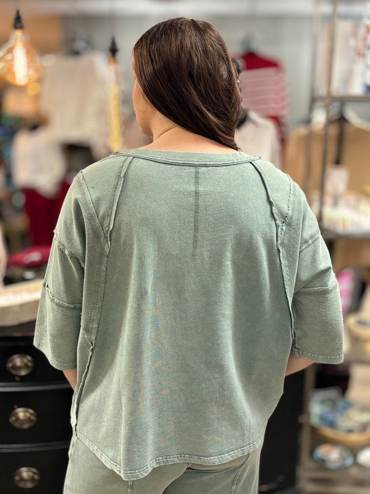 Terry Mineral Washed Top-Short Sleeves-Easel-Evergreen Boutique, Women’s Fashion Boutique in Santa Claus, Indiana