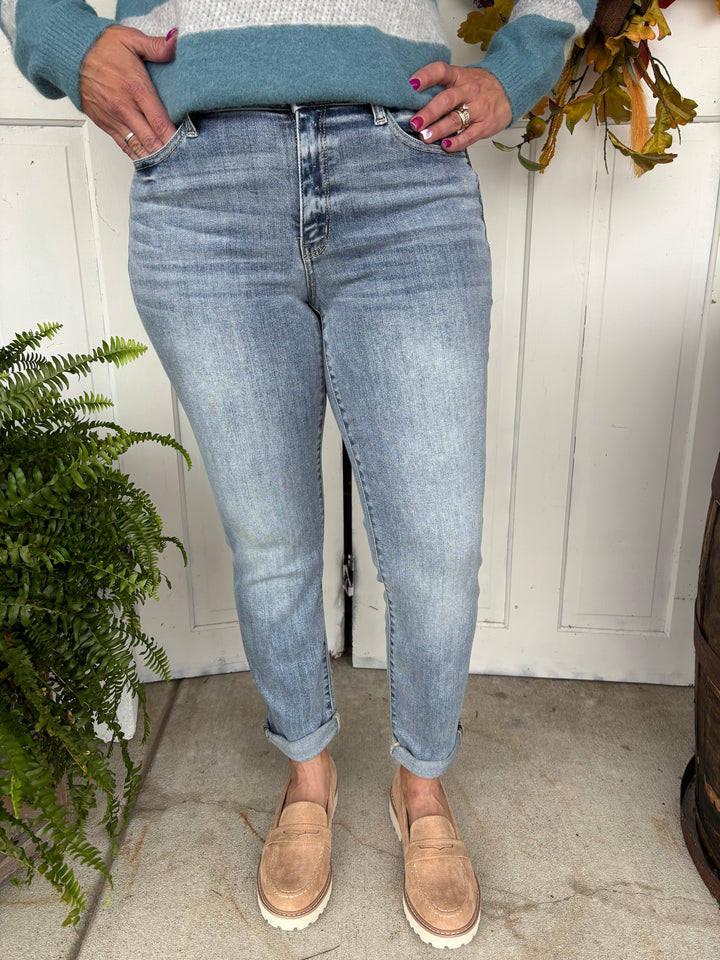 Judy Blue Midrise Bleach Wash Boyfriend Jeans-Denim-Evergreen Boutique-Evergreen Boutique, Women’s Fashion Boutique in Santa Claus, Indiana