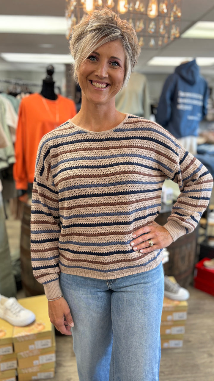 The Marisa Multicolor Stripe Sweater-Sweaters-Blu Pepper-Evergreen Boutique, Women’s Fashion Boutique in Santa Claus, Indiana