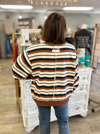Coffee Date Striped Mock Neck Top