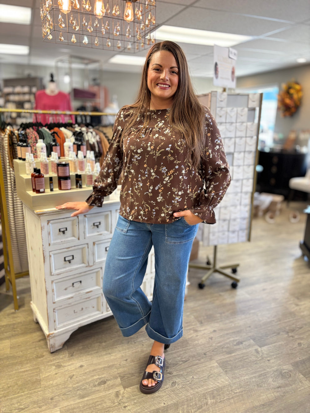 Brown Sugar Blooms Floral Top-Tops-Staccato-Evergreen Boutique, Women’s Fashion Boutique in Santa Claus, Indiana