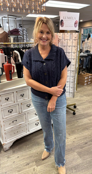 The Navy Edit Cable Knit Sweater-Tops-Sweet Lovely-Evergreen Boutique, Women’s Fashion Boutique in Santa Claus, Indiana