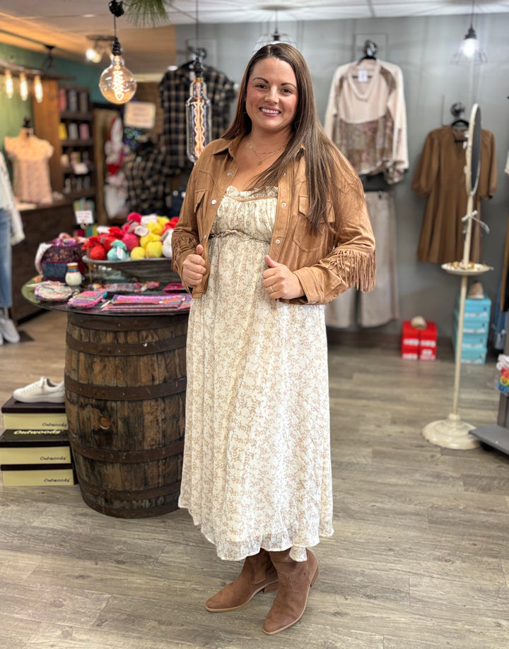 Garden Floral Chiffon Midi Dress-Dresses-Davi & Dani-Evergreen Boutique, Women’s Fashion Boutique in Santa Claus, Indiana