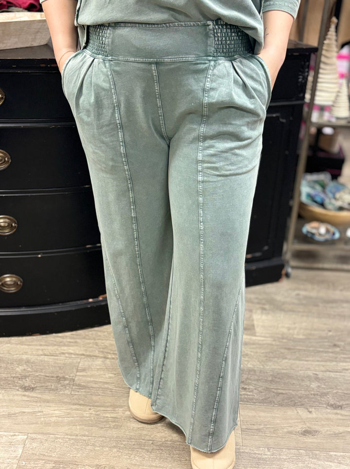 Terry Mineral Washed Pants-Pants-Easel-Evergreen Boutique, Women’s Fashion Boutique in Santa Claus, Indiana