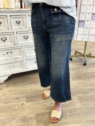 Judy Blue Lucky Break Wide Crop Utility Jeans