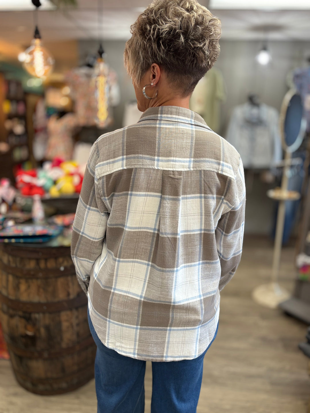 Earthy Trails Plaid Top